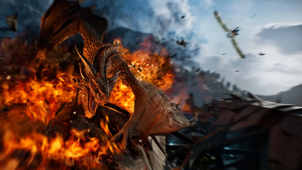 A fire-breathing dragon attacking in ArcheAge Chronicles